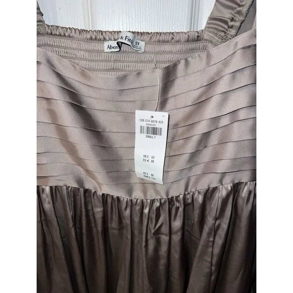 Abercrombie & Fitch Dress Womens Tall Sz S Babydoll Pleated Satin Balloon Sleeve